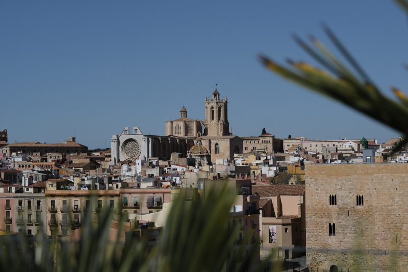 The skyline of Tarragona, Spain featuring the city's cathedral