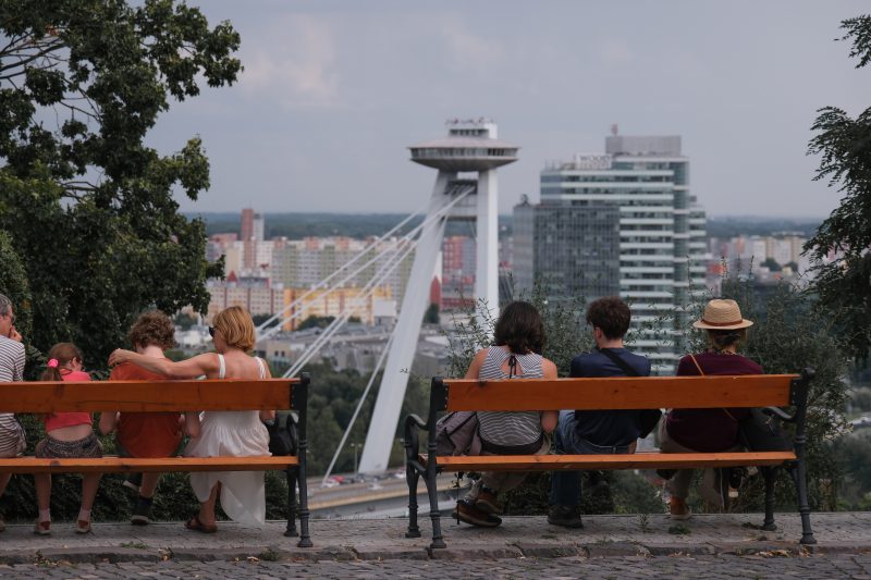 The view of the UFO from the walls of Bratislava Castle
